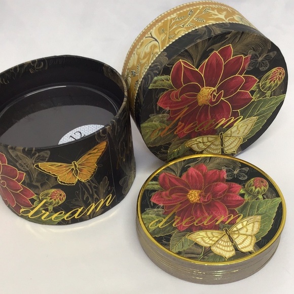 Vintage Punch Studio coasters box set Dream Believe Flower Butterfly gold 12pc - Picture 4 of 9